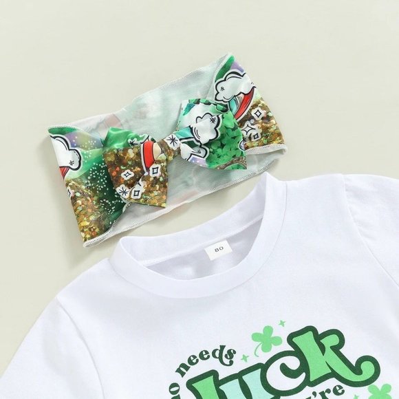 NEW Girl's St. Patrick's Day Who Needs Luck Outfit - Picture 2 of 5